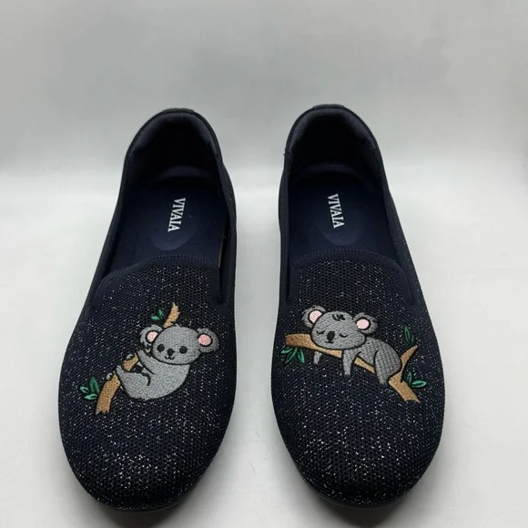 Vivaia Audrey Round-Toe Embroidered Loafer navy metallic koala bear design - Picture 5 of 11